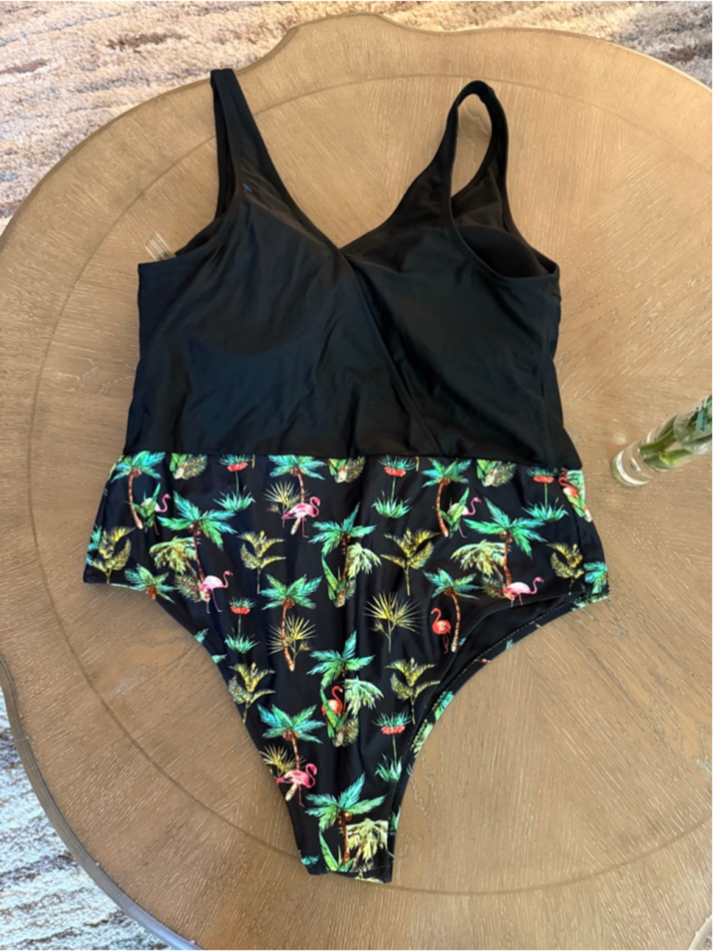 Cupshe Women's Black Green Flamingo Palm Print One Piece Swimsuit 1X - Picture 3 of 4